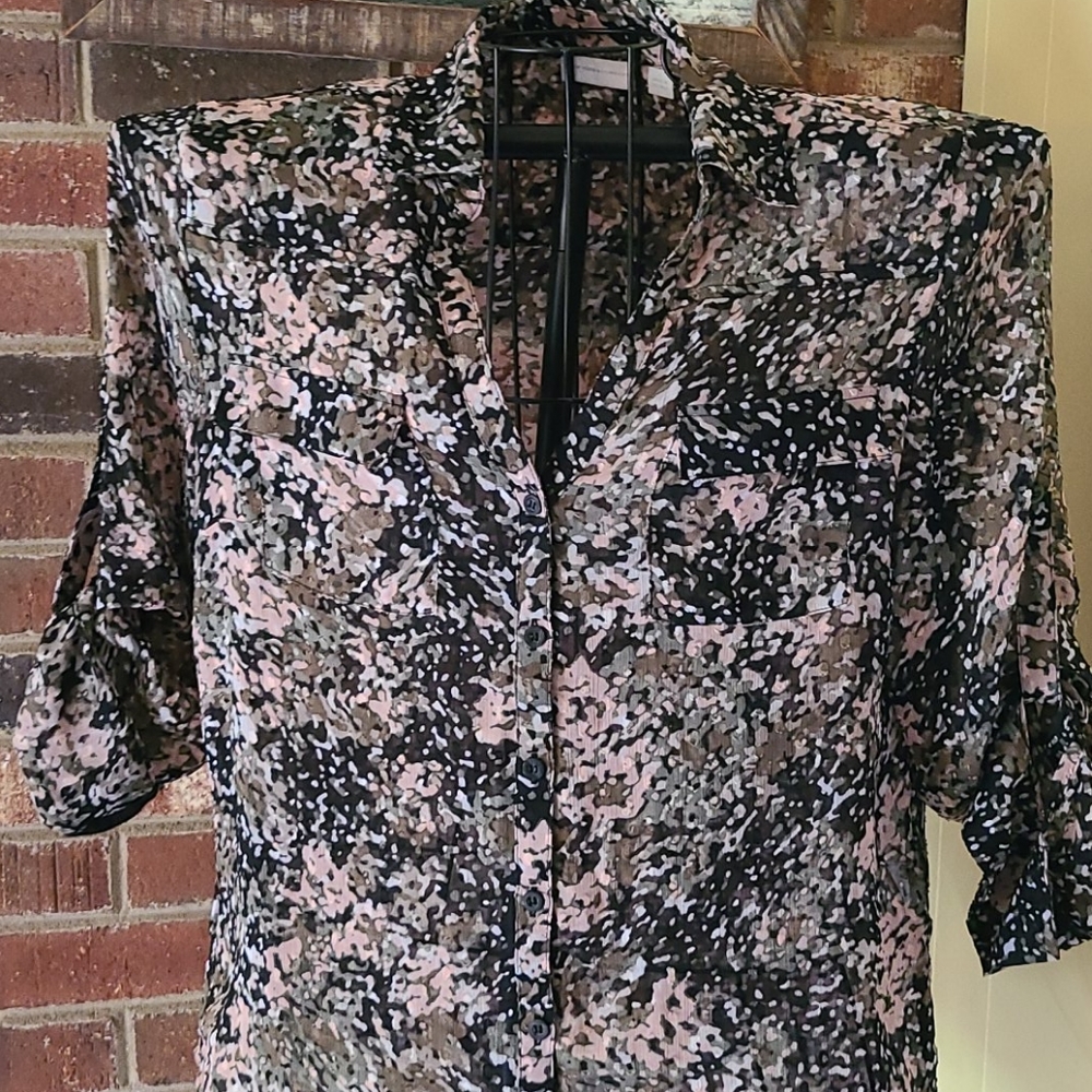 Silk multi color see thru blouse.